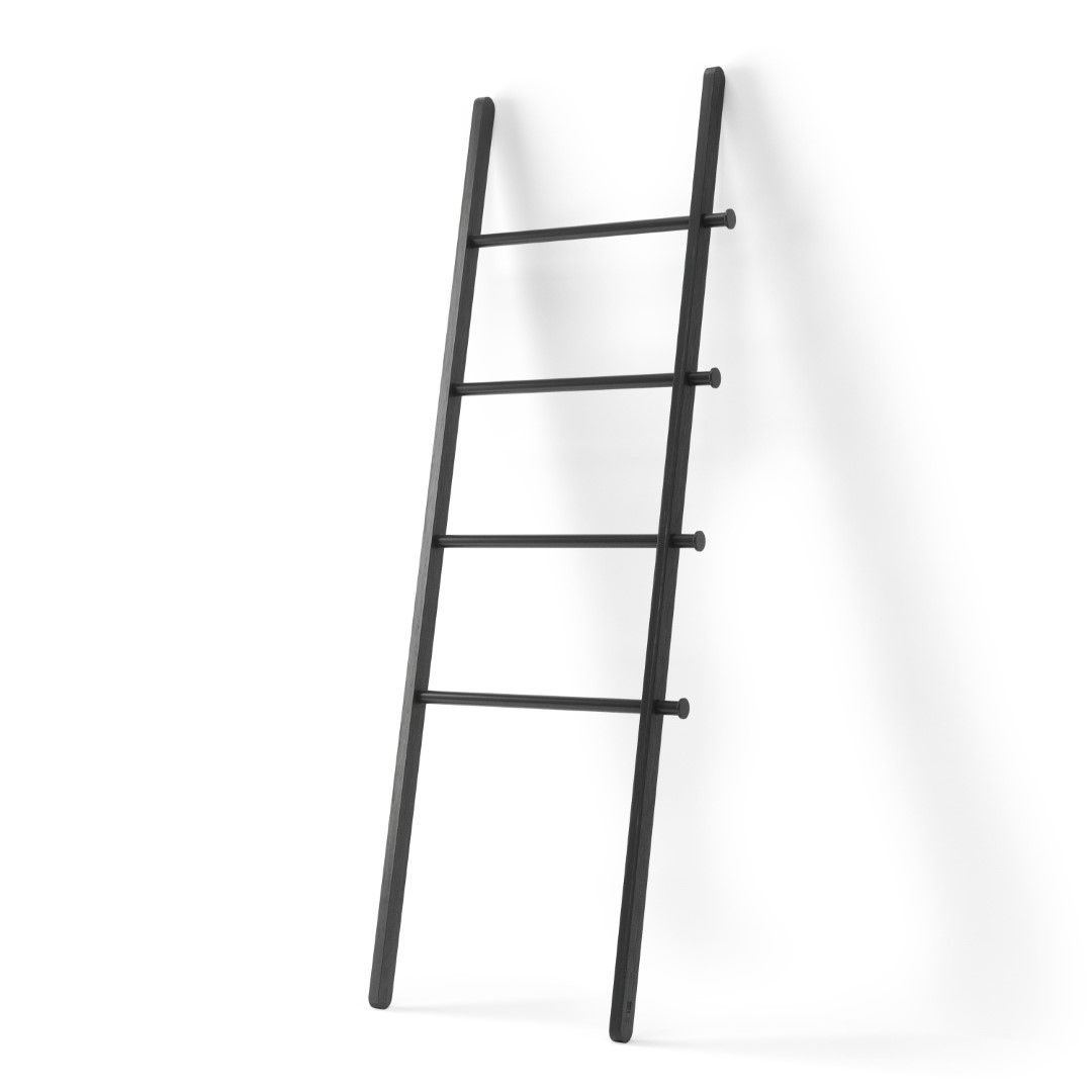 Umbra Leana Scala Appoggio A Parete In Legno Di Pioppo - Organizer Multifunzionale Con 4 Ganci, Bianco, Per Lenzuola, Asciugamani, Abiti