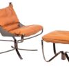 Fotel ARNI LOW z podnóżkiem - pomarańczowa ekoskóra