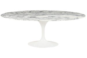 Stół TULIP ELLIPSE MARBLE ARABESCATO  - biały - blat owalny marmurowy